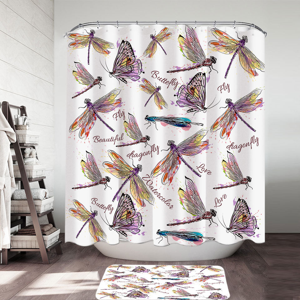 Unique Shower Curtains of Drawing of Butterflies and Dragonflies