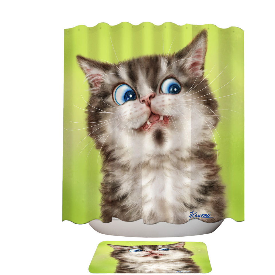 Unique Shower Curtains with Cats Cute and Funny Faces the Flinching Kitten