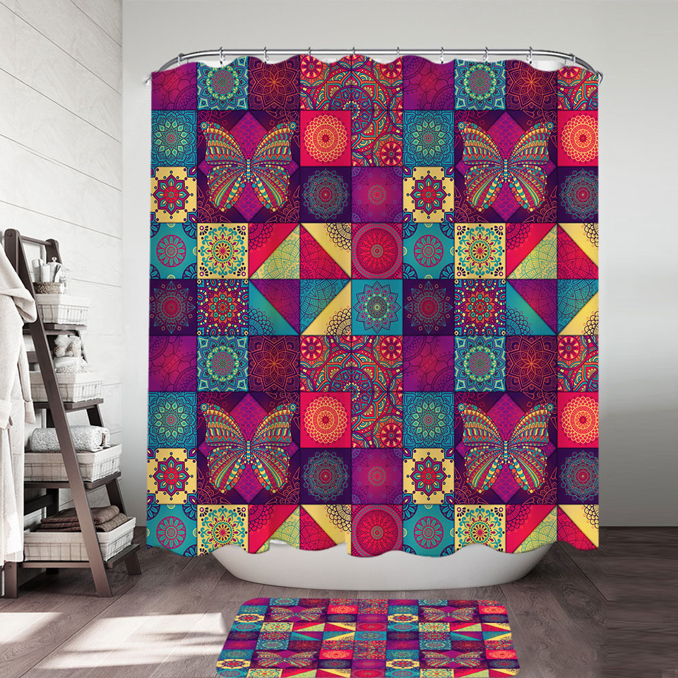 Unique Shower Curtains with Colorful Oriental Moroccan Mandala Tiles