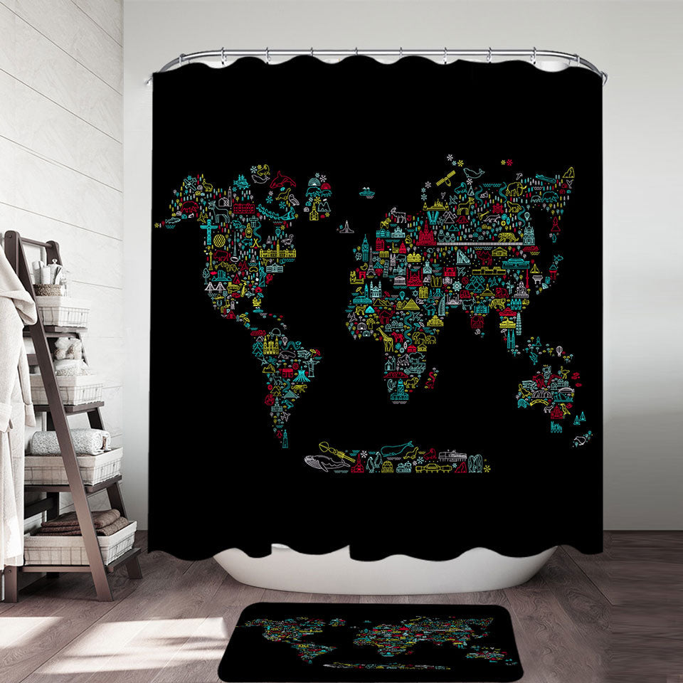 Unique World Map Shower Curtain