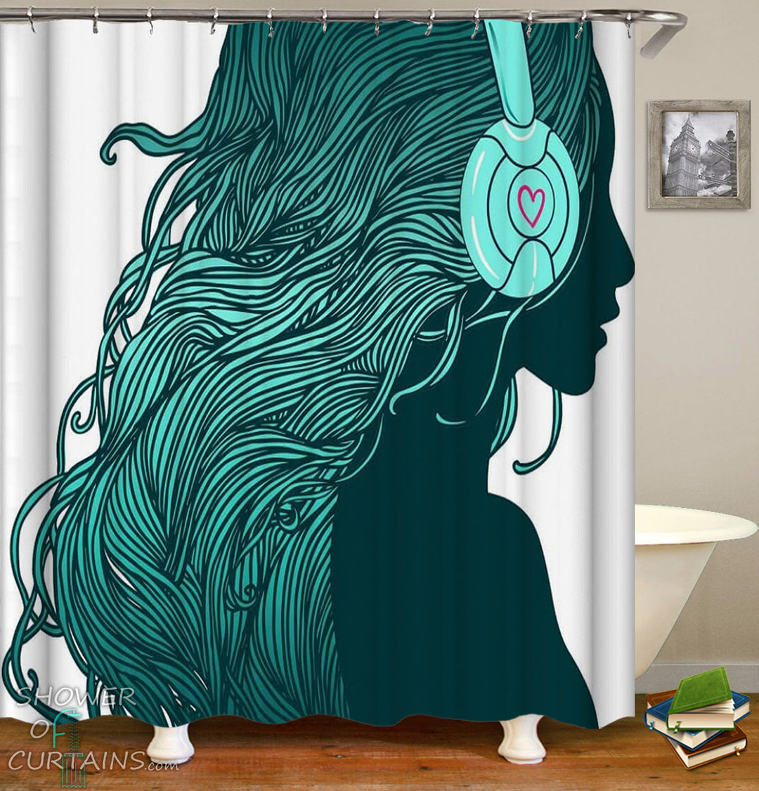 Urban Turquoise Girl Shower Curtain
