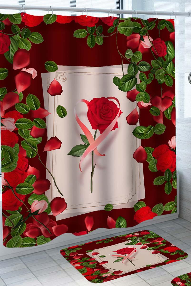 Valentines Shower Curtain Day Card with Roses