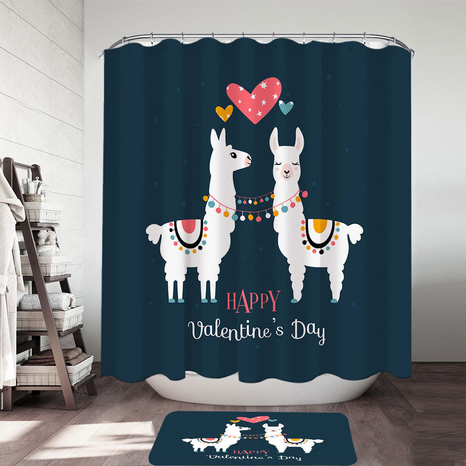 Valentines Shower Curtain Loving Llamas