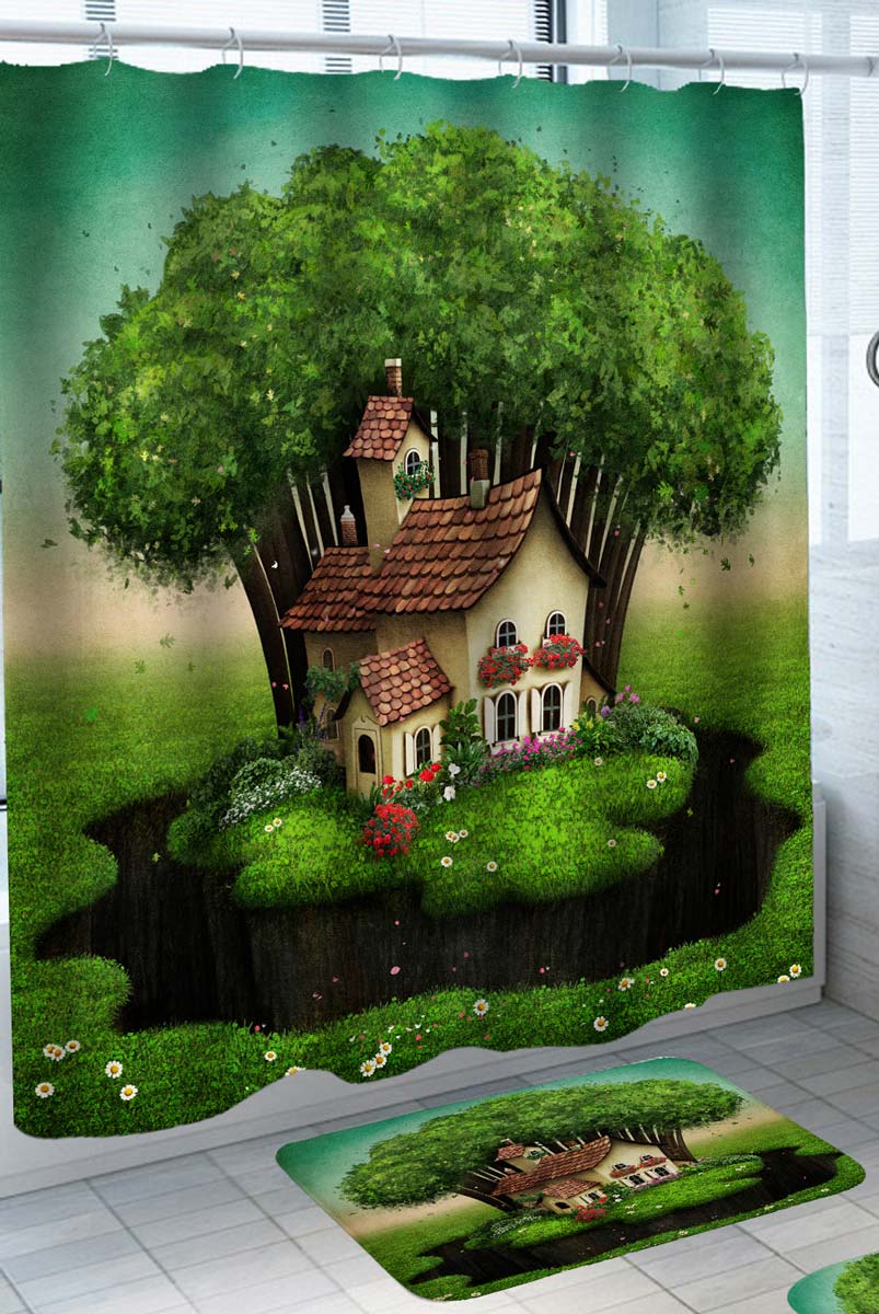 Village House under a Tree Shower Curtain for Children