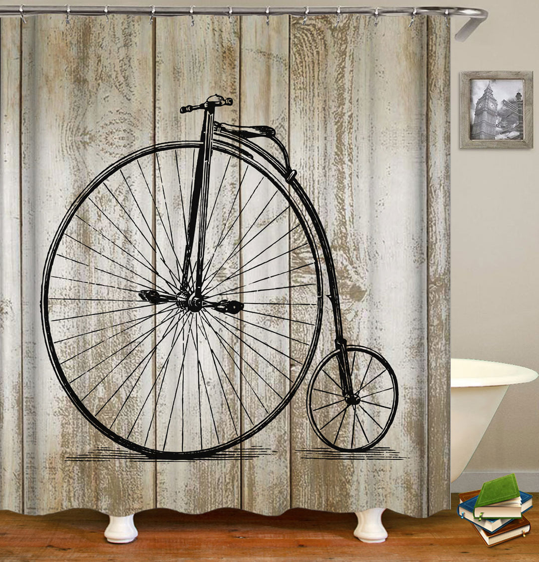 Vintage High Wheel Bicycle Shower Curtain