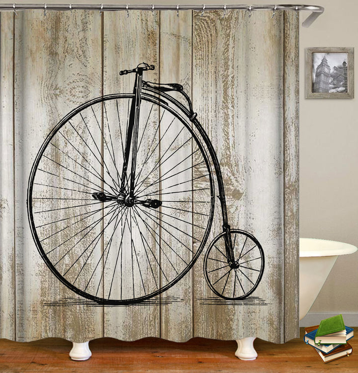 Vintage High Wheel Bicycle Shower Curtain