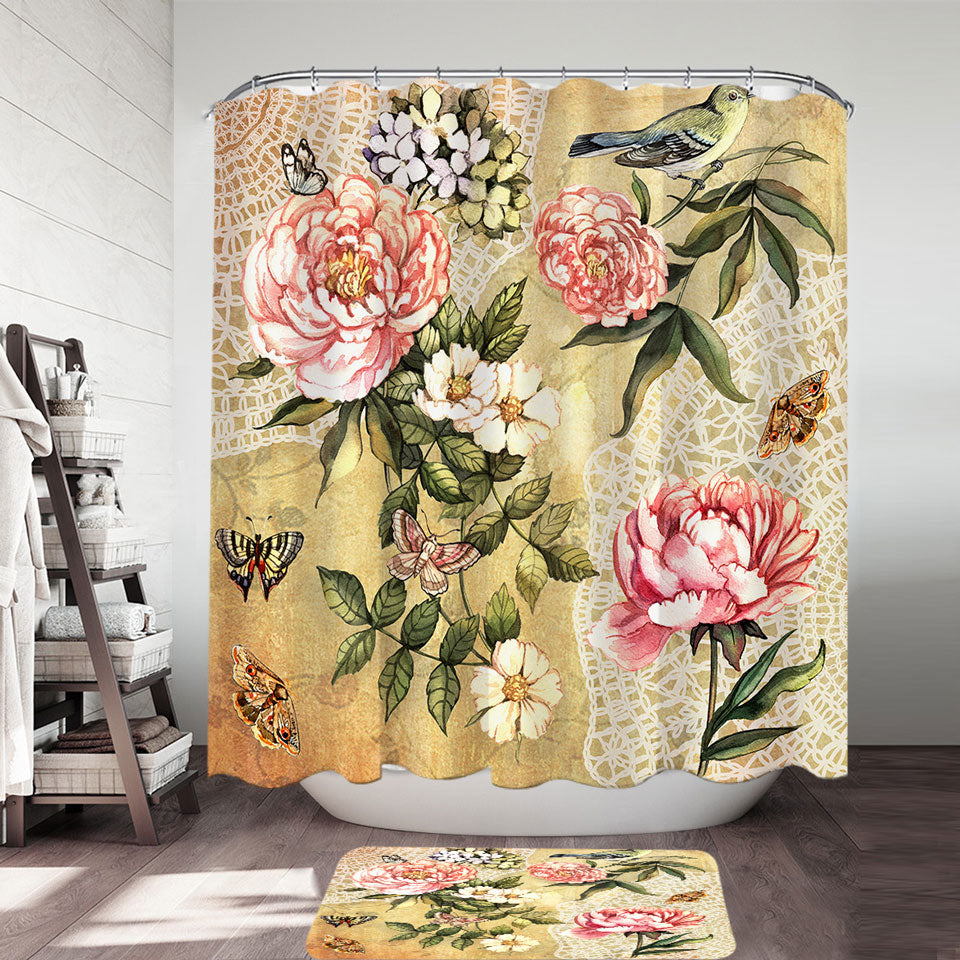 Shower Curtain Modern French Bee Garden Vintage Queen Floral