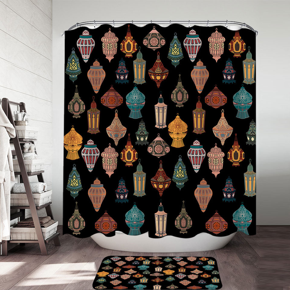 Vintage Shower Curtains with Multi Colored Vintage Oriental Lamps