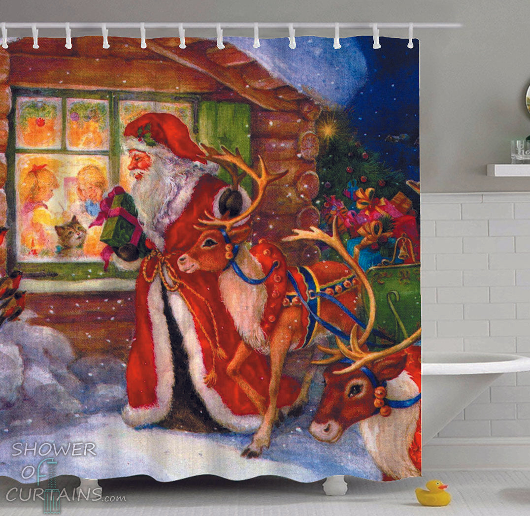 Vintage Christmas Shower Curtains of Christmas Vintage Painting