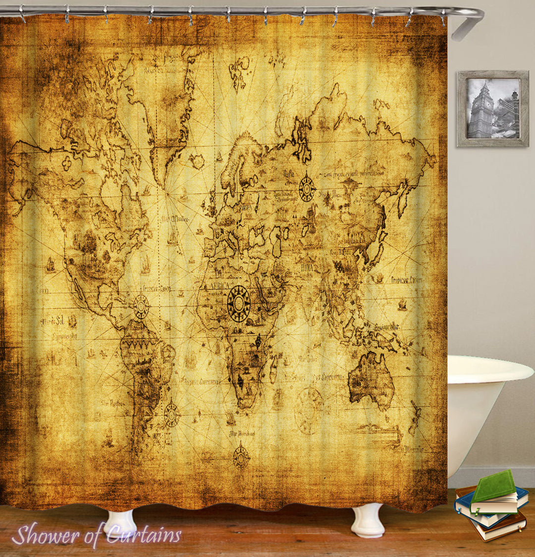 Vintage World Map shower curtain
