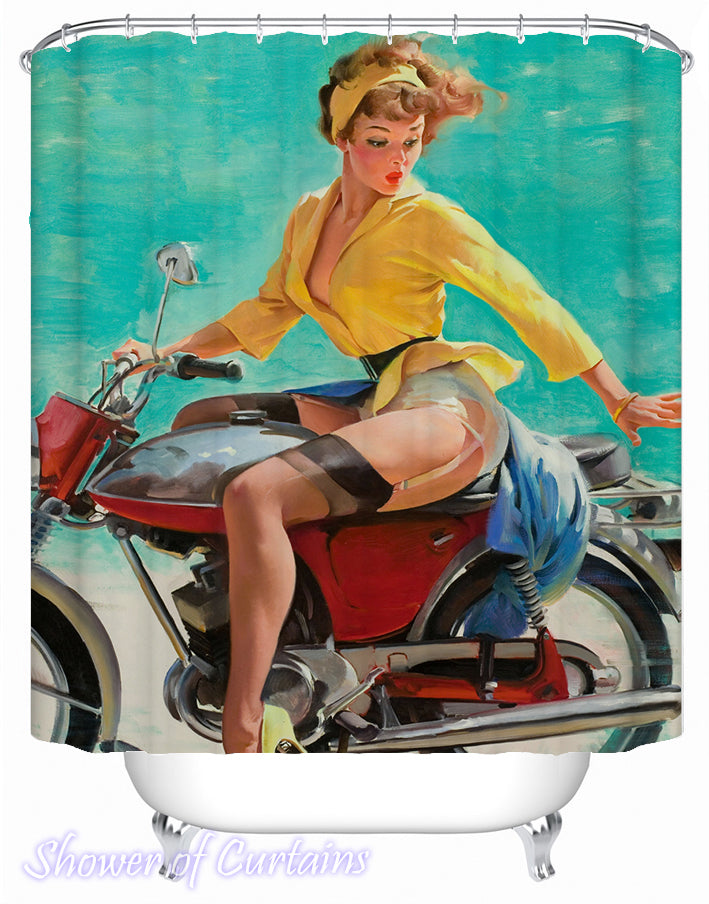 Vintage shower curtains theme - Motorcycle Girl