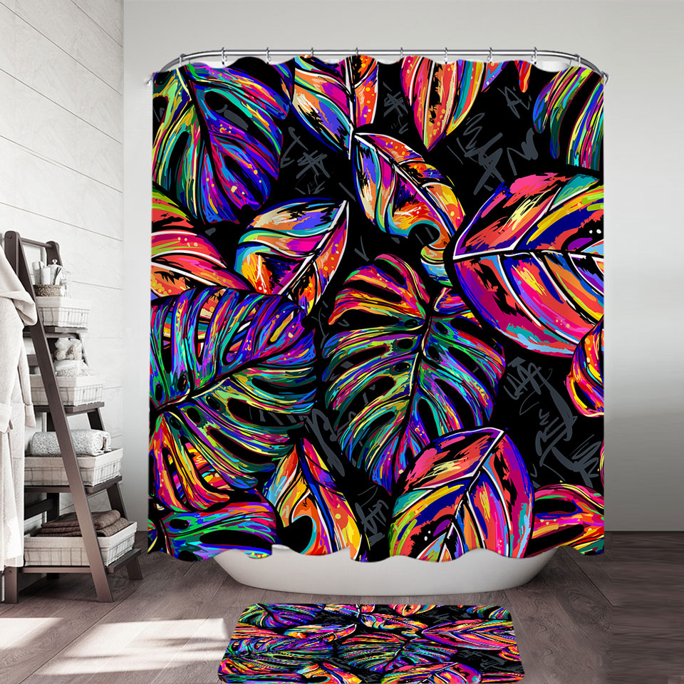 Vivid Colorful Tropical Leaves Shower Curtain