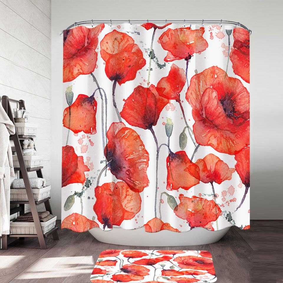 Vivid Red Shower Curtain Poppy Flowers