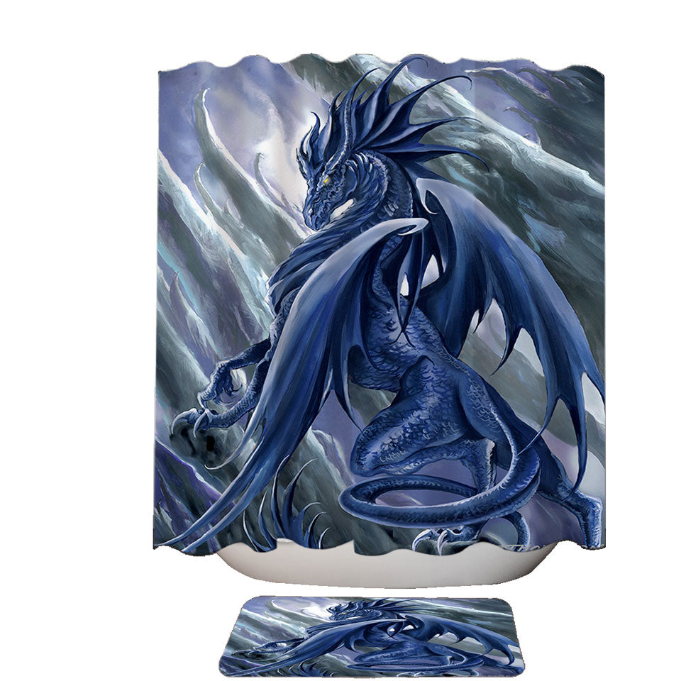 Vortex Painted Blue Dragon Shower Curtains Unique and Fabric