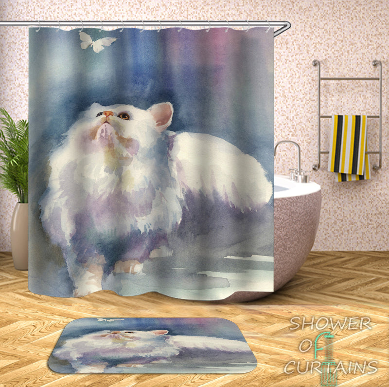 Water Painting Cat Shower Curtain Art