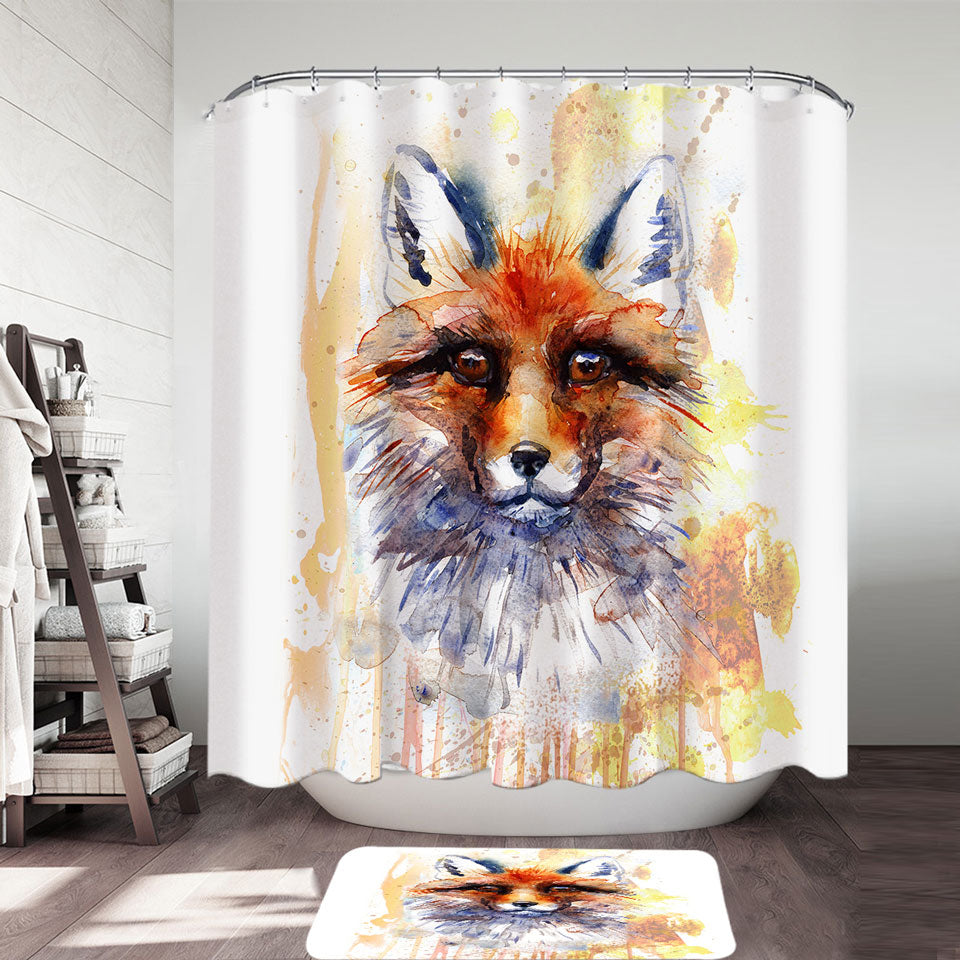 Watercolor Art Shower Curtain Painting Fox