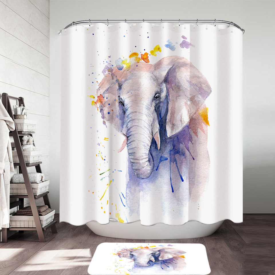 Watercolor Painting Purplish Elephant Fabric Shower Curtains