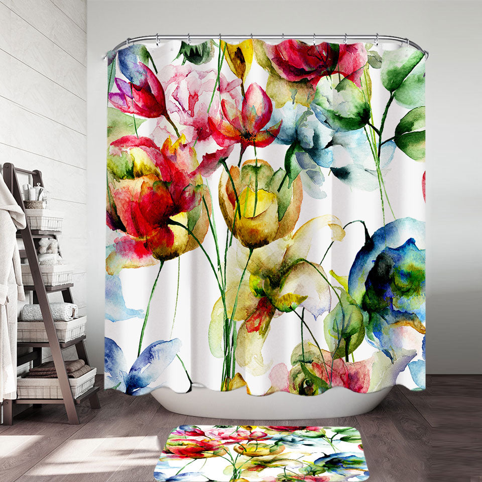 Watercolor Painting Shower Curtain Colorful Flowers