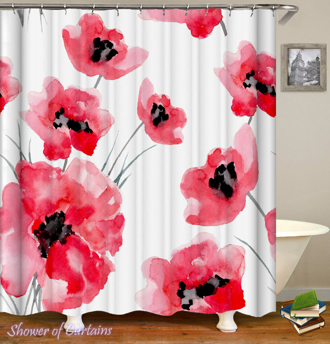 Watercolor Poppy Seed Flowers shower curtain