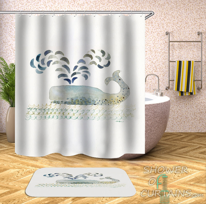 Whale Shower Curtain of Modest Whale Painting