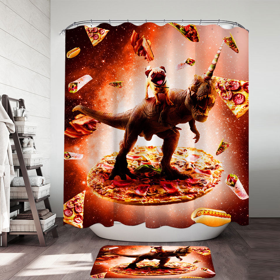 Where to Buy Cool Shower Curtains Crazy Outer Space Pug Riding Dinosaur Unicorn