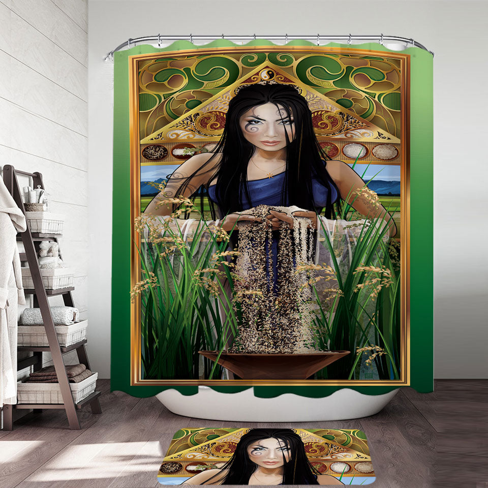 Where to Buy Shower Curtains like Cool Woman Art Goddess of Rice