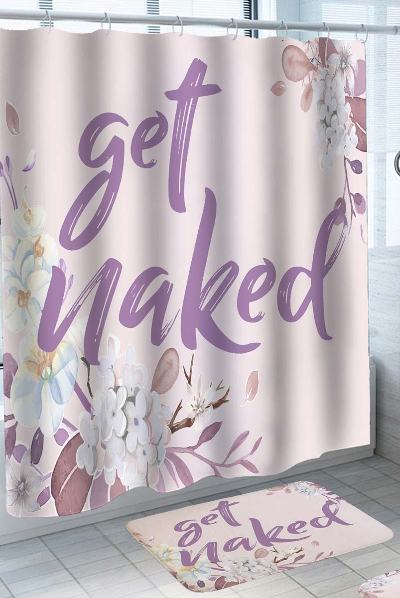 White Flowers and Purple Get Naked Shower Curtains