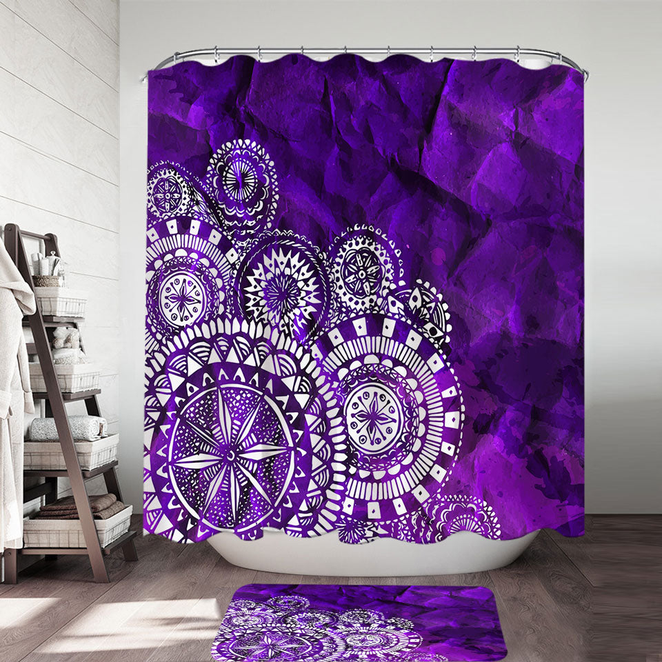 White Mandalas Over Purple Shower Curtain