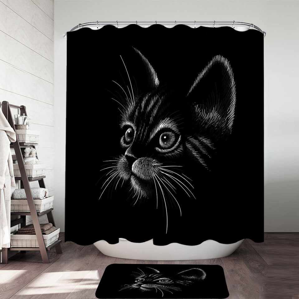 White Portrait Cat Kitten Shower Curtain