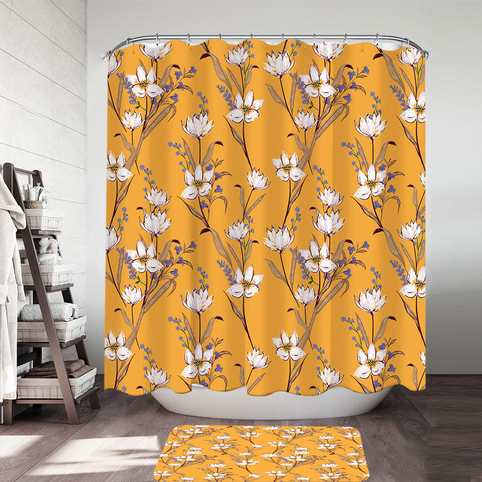 White Purple Flowers Shower Curtain