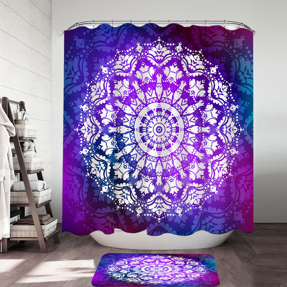 White Royal Floral Mandala over Purple Shower Curtain