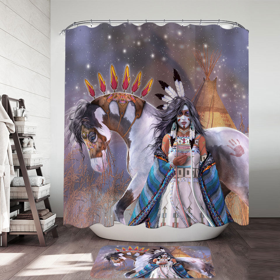 Wicasa Native American Girl and Her Horse Shower Curtains