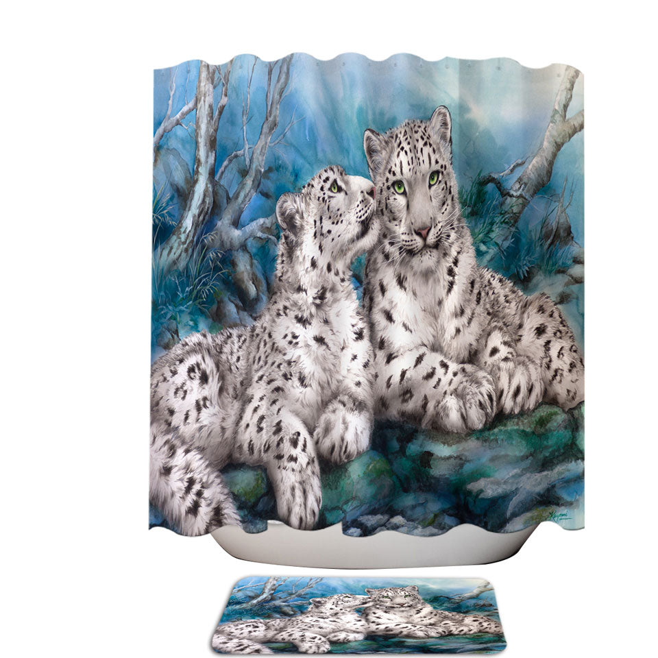 Wild Animal Art Whisper White Snow Leopards Fabric Shower Curtains