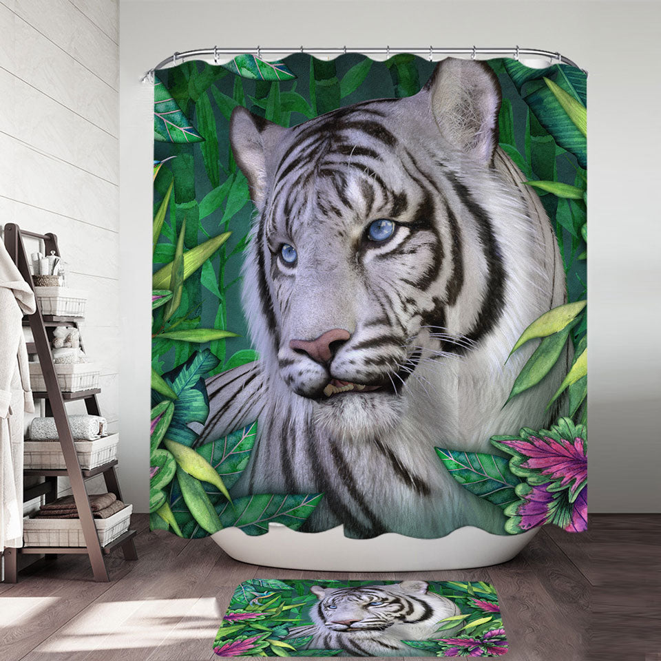 Wild Animals Art Tropical White Tiger Shower Curtain