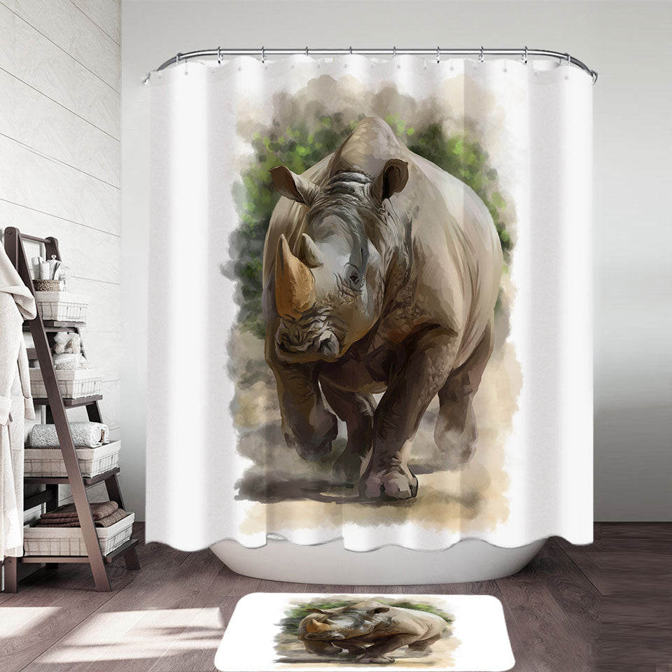 Wildlife Art Painting Rhino Shower Curtains