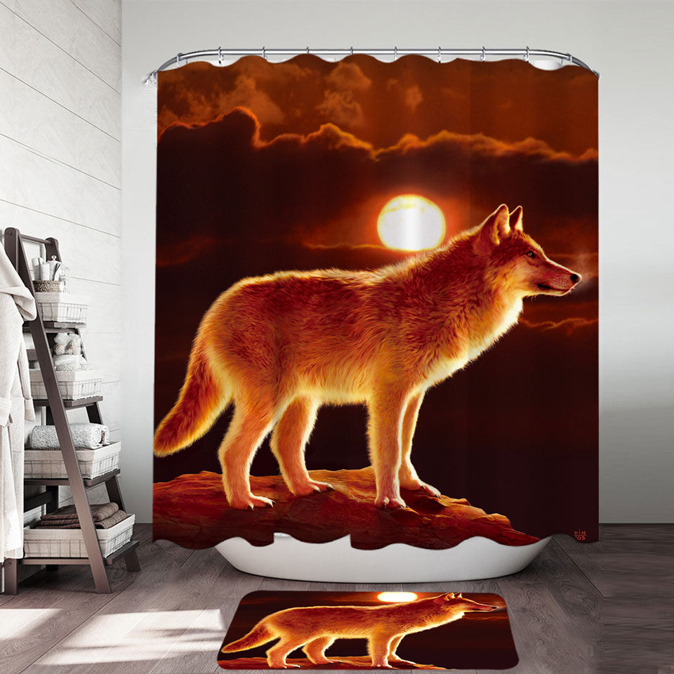 Wildlife Art Sunset Wolf Shower Curtain