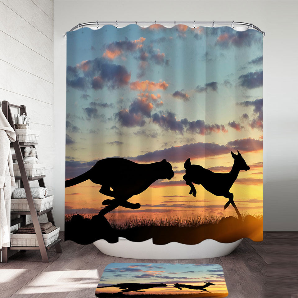 Wildlife Sunset Shower Curtain Cheetah VS Impala
