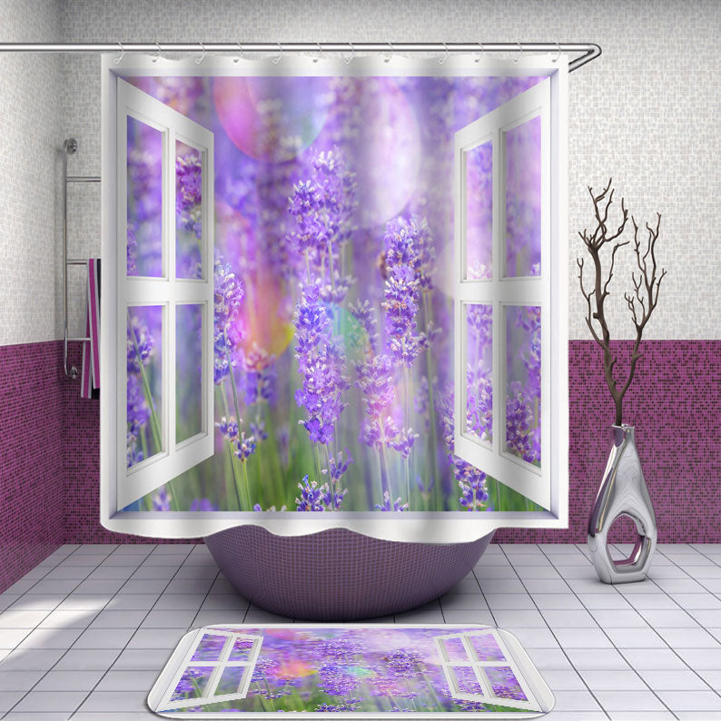 Window to Beautiful Purple Lavender Flowers Shower Curtain