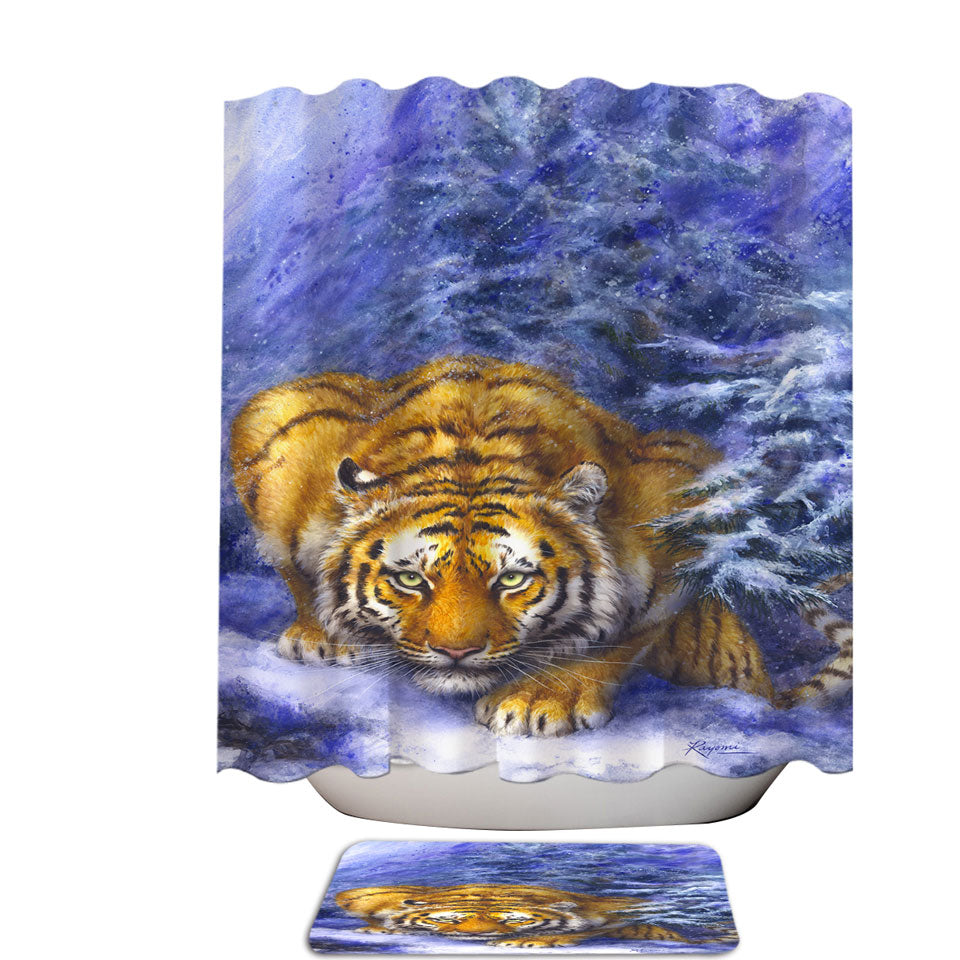 Winter Forest Cool Hunting Pose Tiger Shower Curtains for Sale