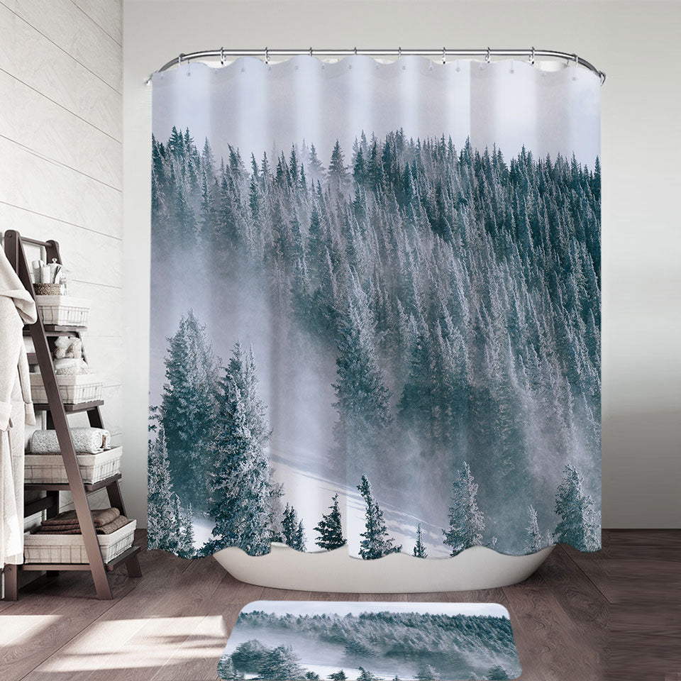 Winter Shower Curtains Snowy Mountain Forest