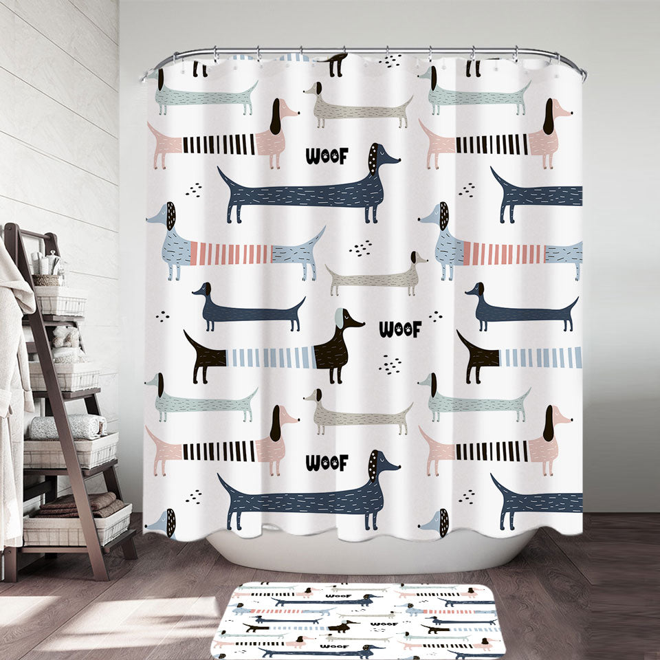 Woof Dachshund Shower Curtains