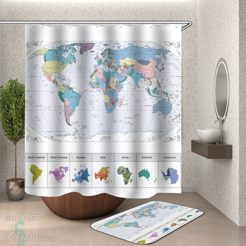 World Map Shower Curtain - Unique Shower Curtains
