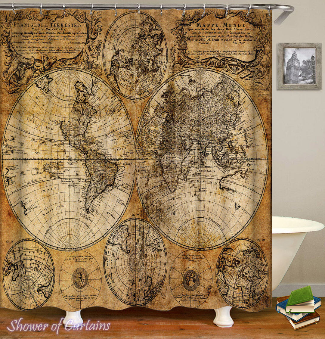 World Map Shower Curtains - Vintage Leather Globe Map