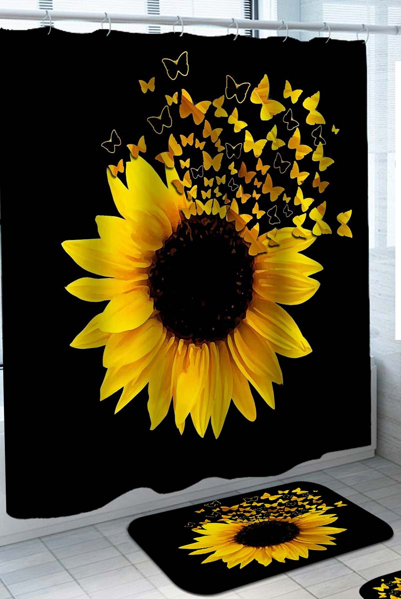 Yellow Shower Curtain Butterflies out of Sunflowers