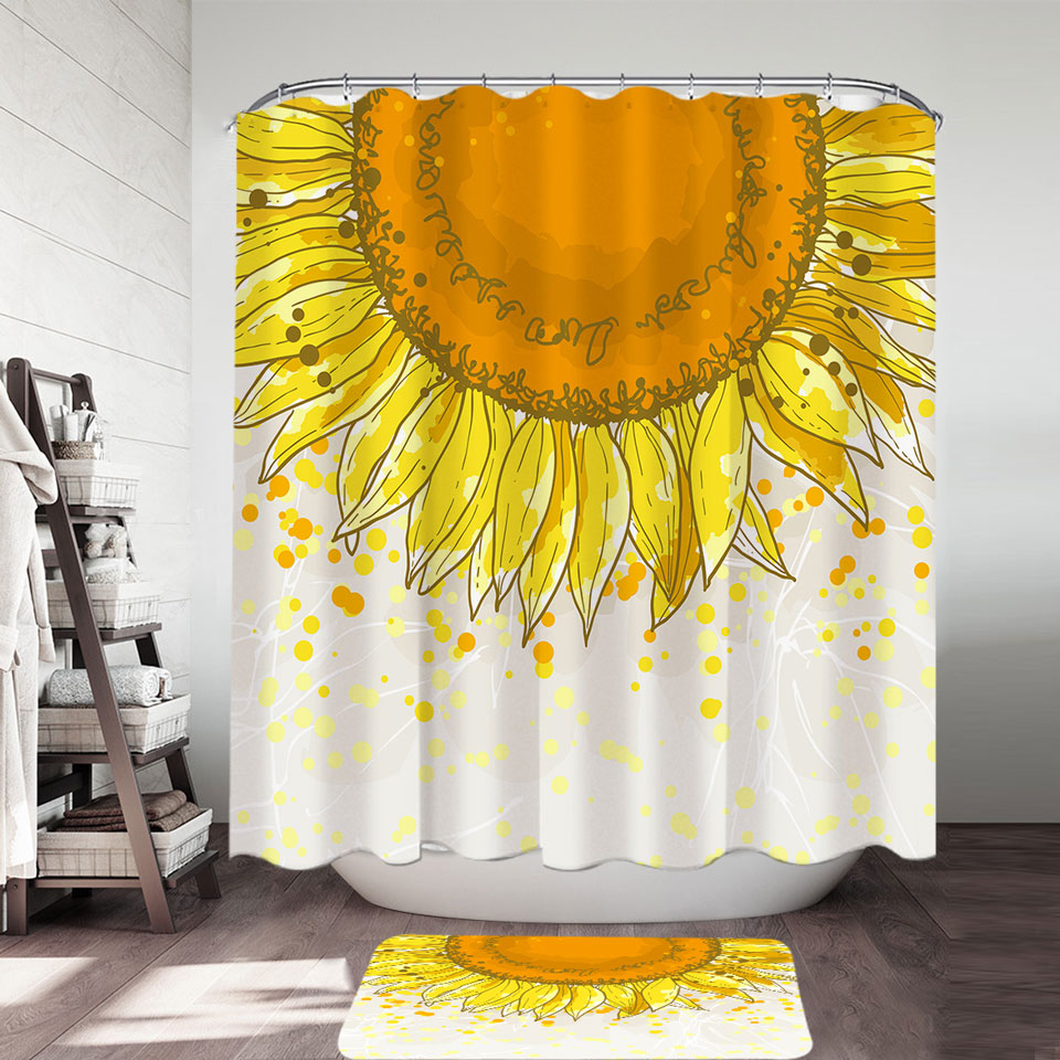 Yellow Spots and Sunflower Fabric Shower Curtains