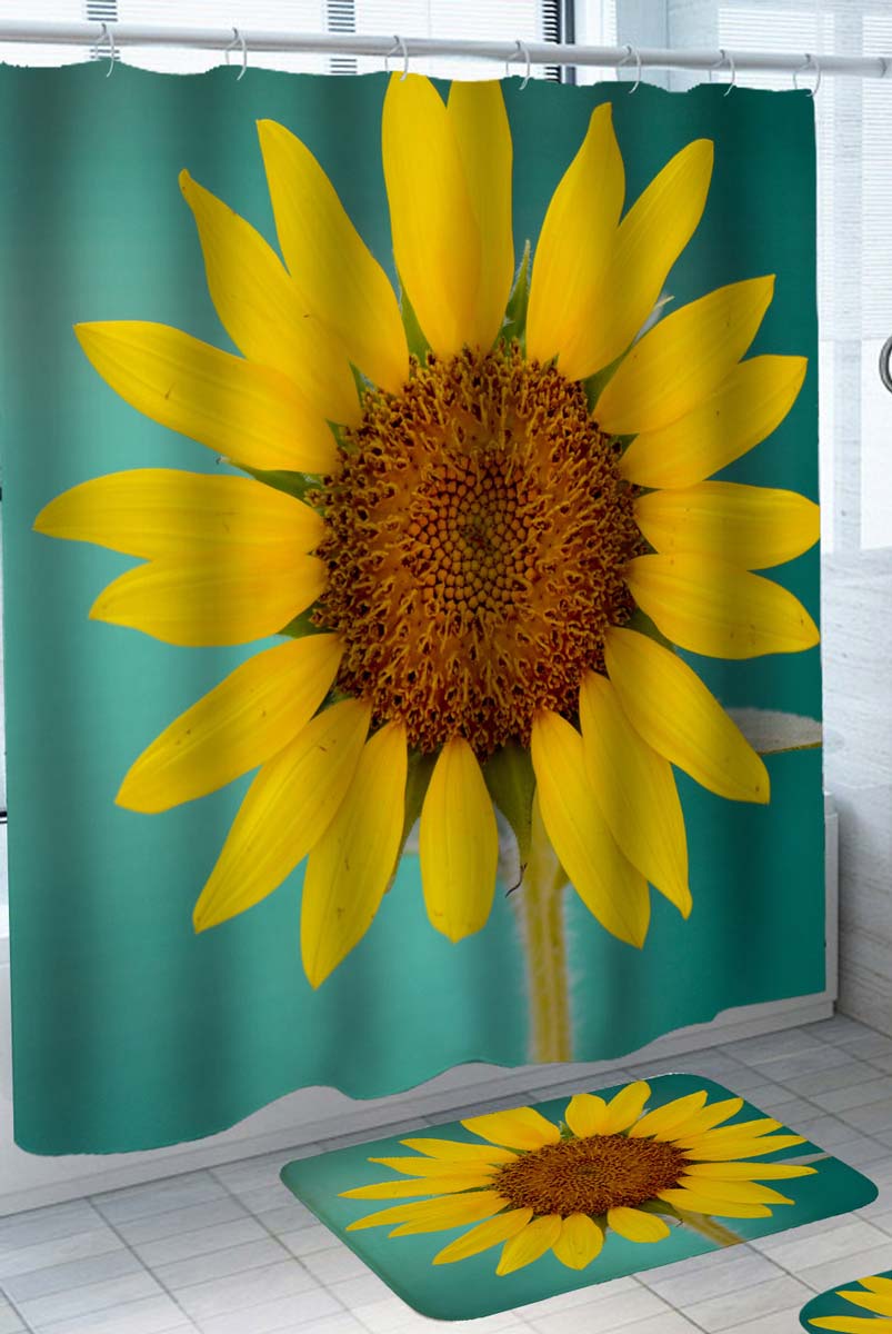 Yellow Sunflower over Teal Shower Curtain