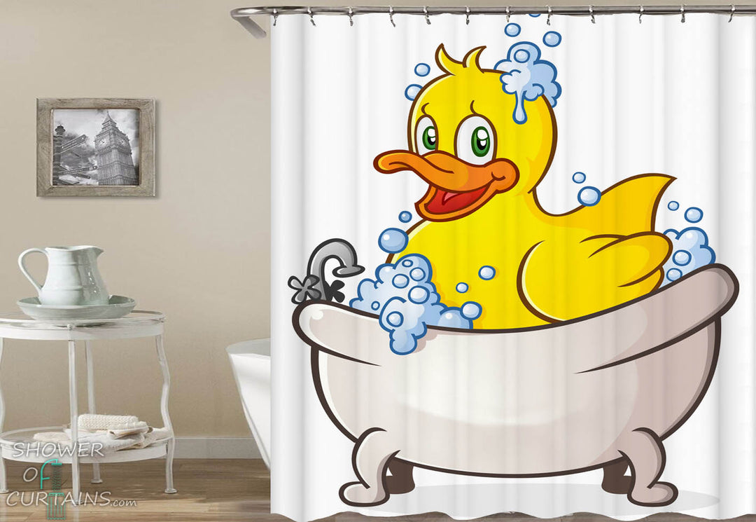 Yellow Duck Bathing Shower Curtain