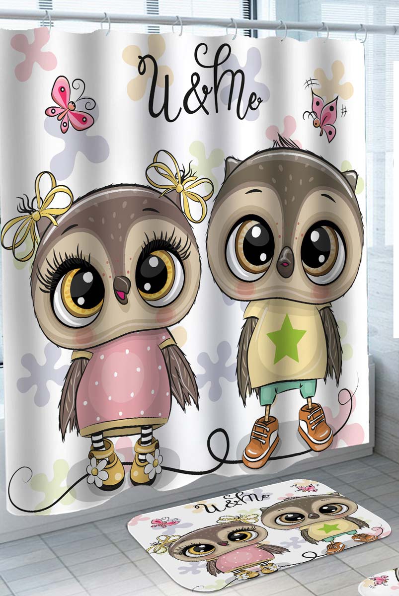 You and Me Adorable Cute Owls Shower Curtain for Children