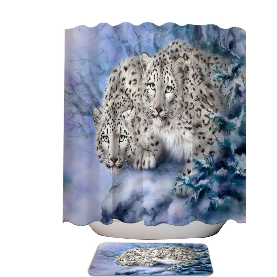 Young Explorers Snow Forest White Leopards Shower Curtains