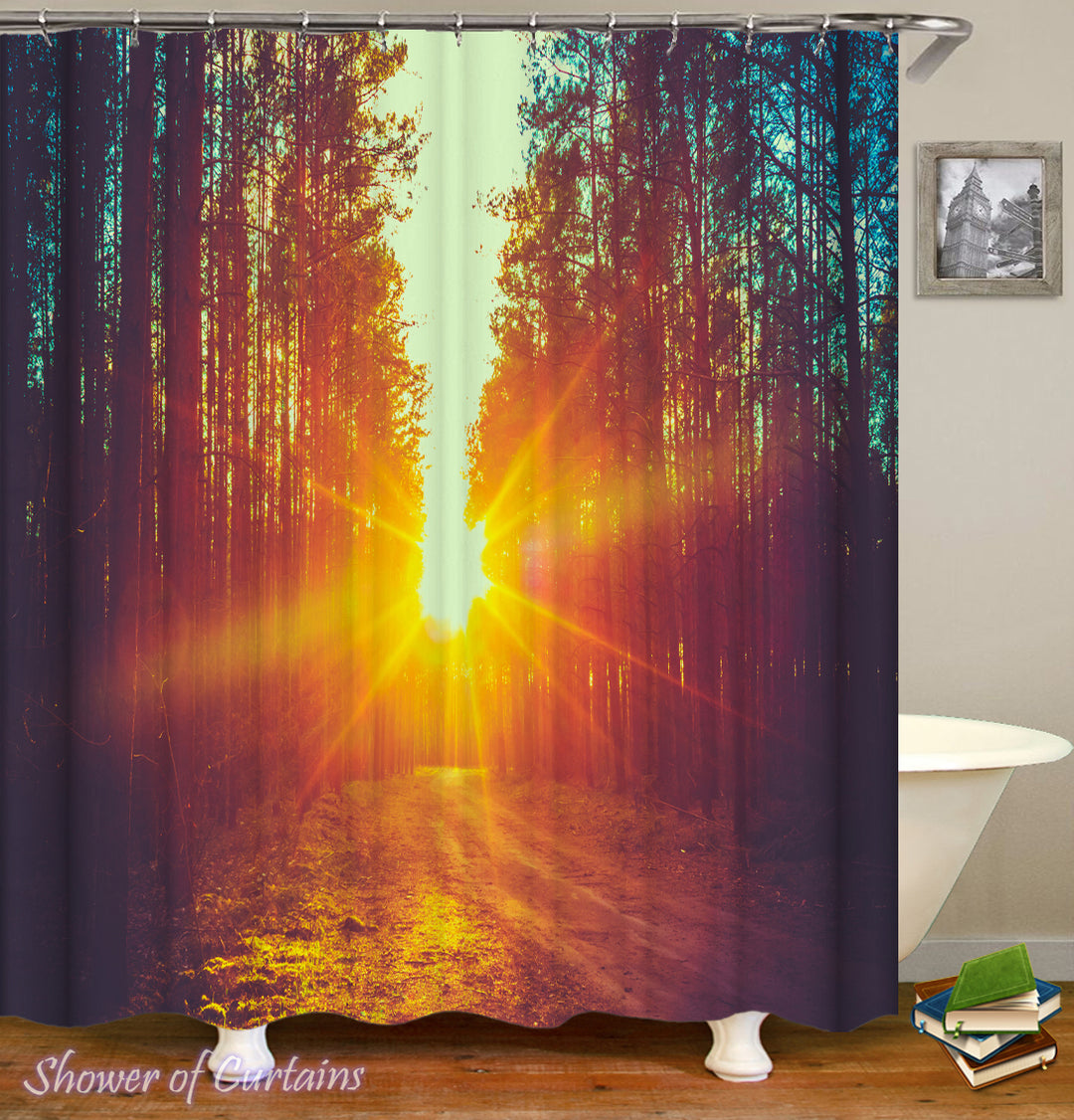 Country shower curtains - Sunset In The Woods